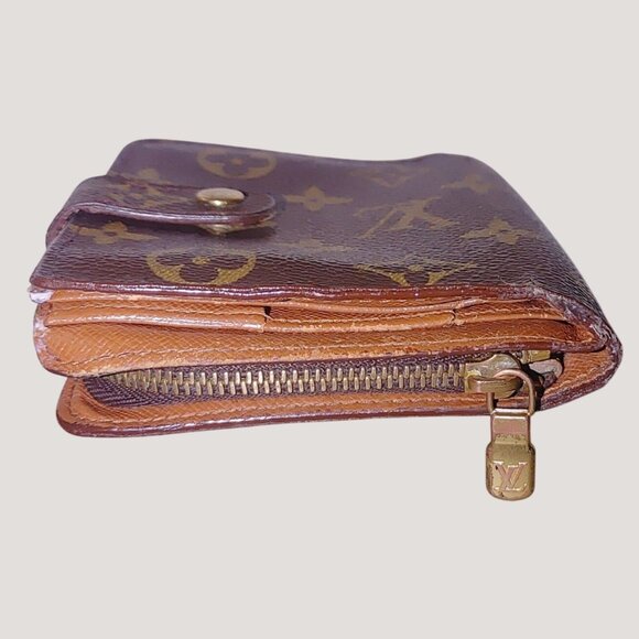 Louis Vuitton Wallet Monogram Compact Brown Leather Snap Closure Zip Coin Pocket - Picture 9 of 13